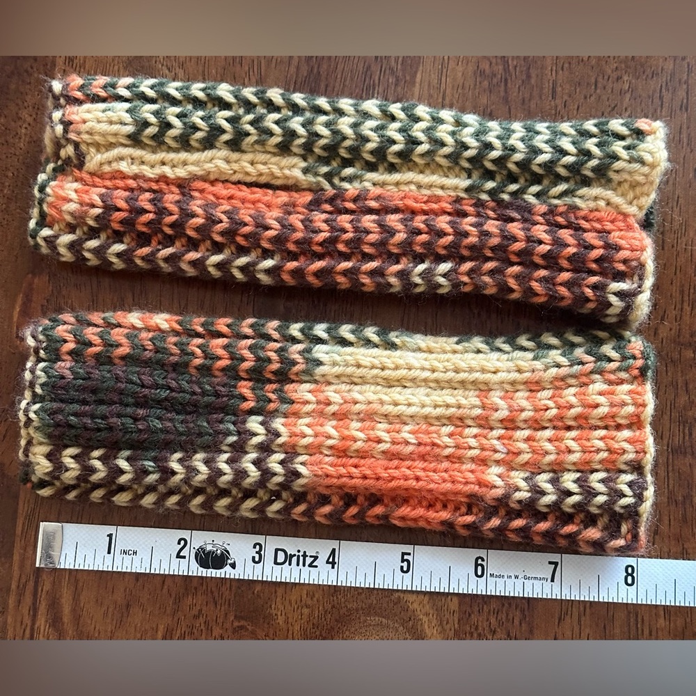 Hand Knit Fingerless Gloves Orange Brown Retro Boho Fall Arm Warmers